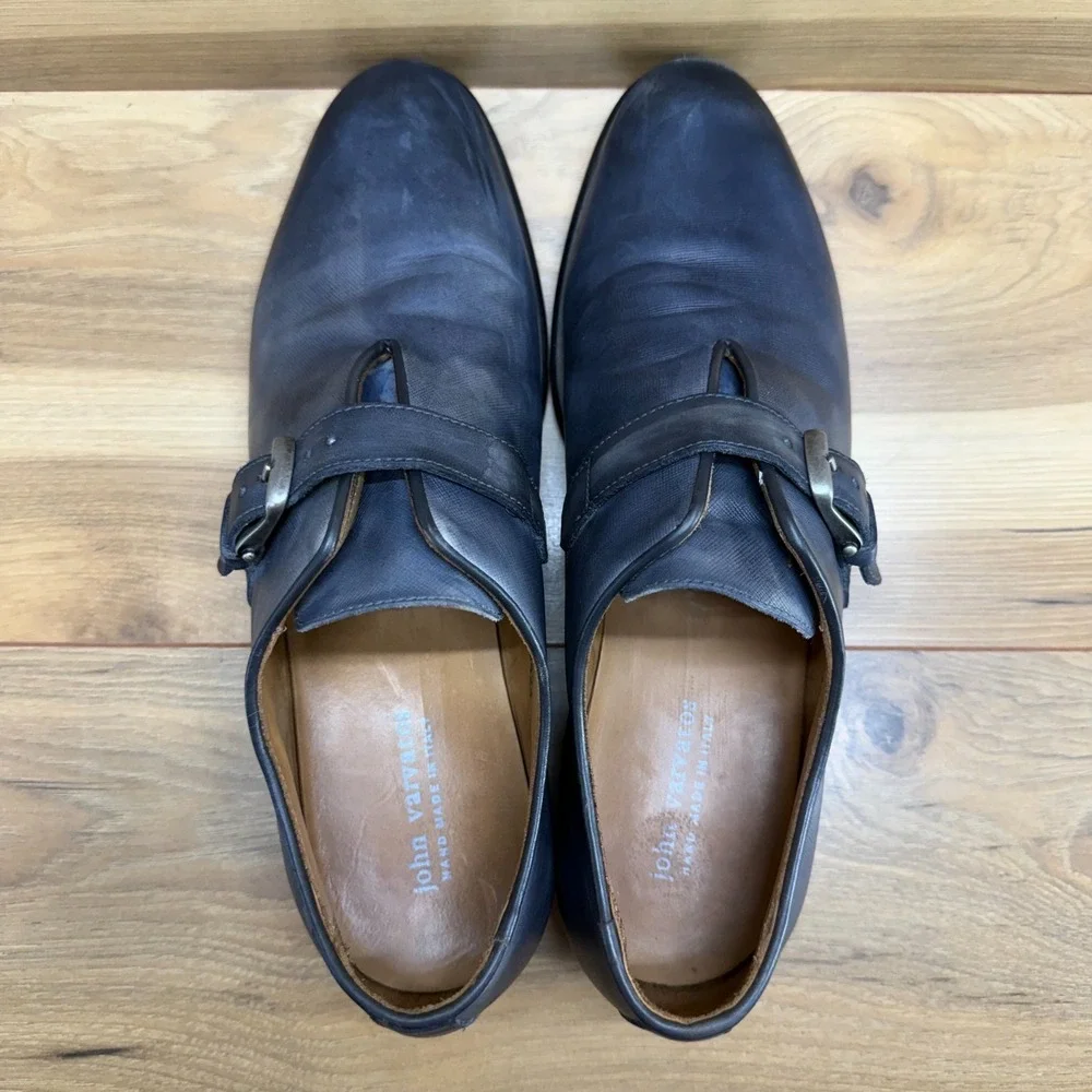 John Varvatos Monk Strap Dress Shoes Mens 10 Gray Blue Leather Italy